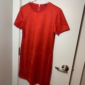 Zara Red velvet shirt dress